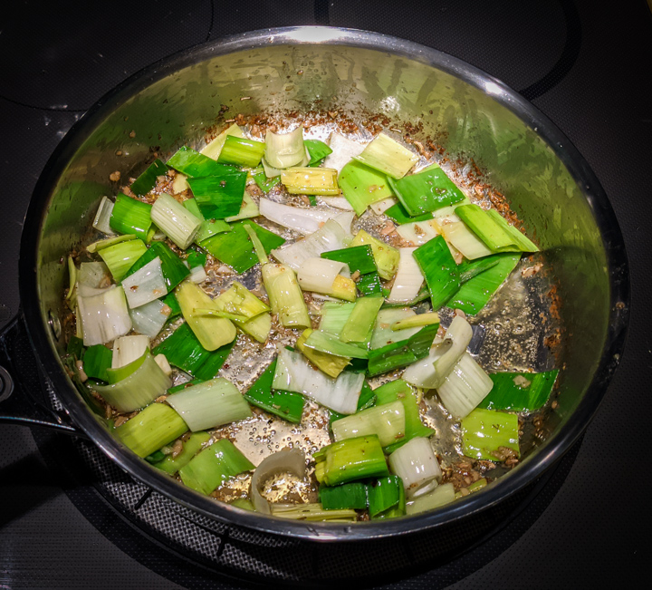 Sauteeing leeks Sauteeing leeks