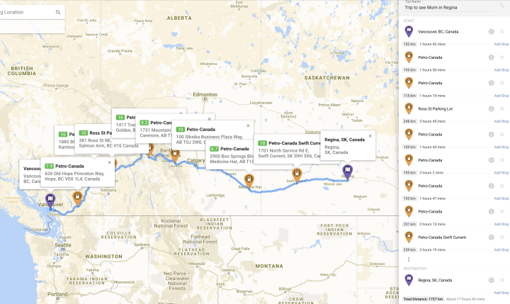 EV trip plan by PlugShare