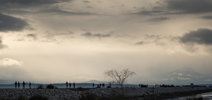 People walking on South Iona Jetty, Vancouver