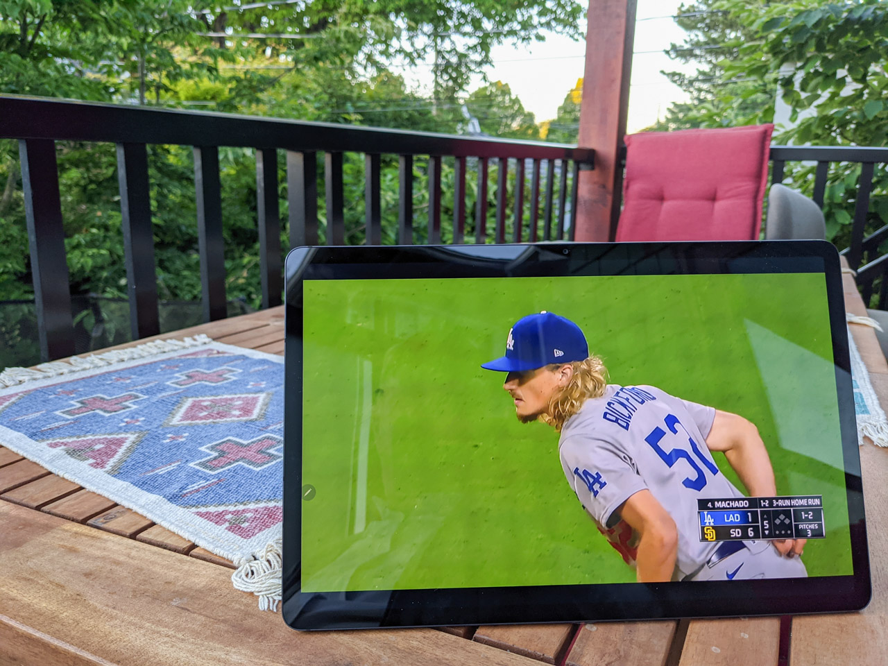 Samsung S7+ tab displaying an MLB.tv ball game