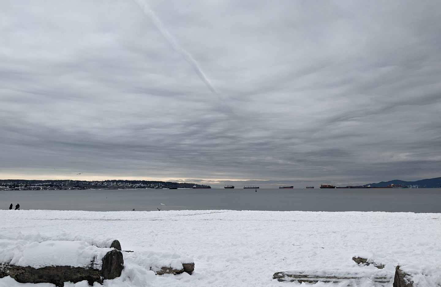 Looking west across English Bay on New Year’s Day 2022