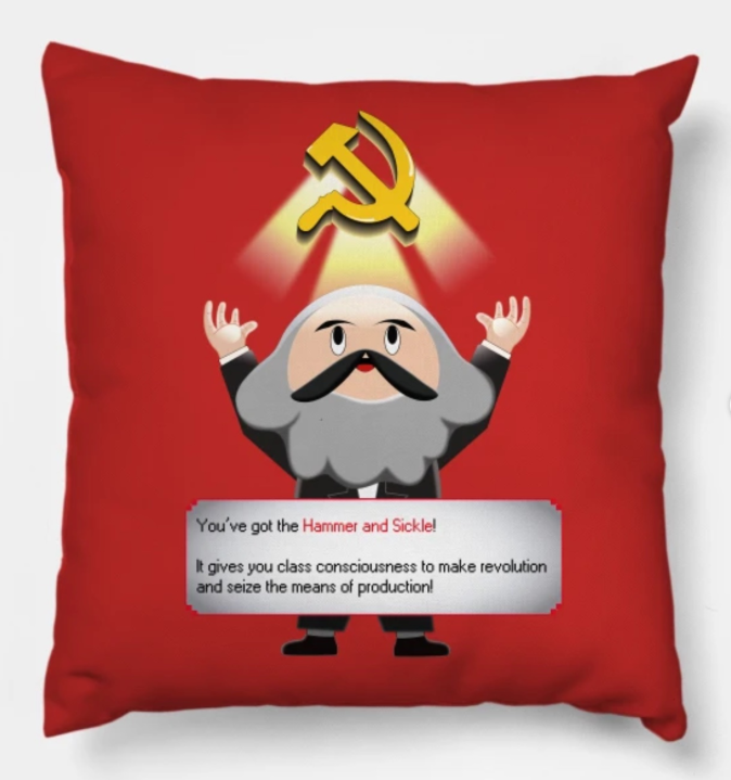 Pillow with Karl Marx cartoon