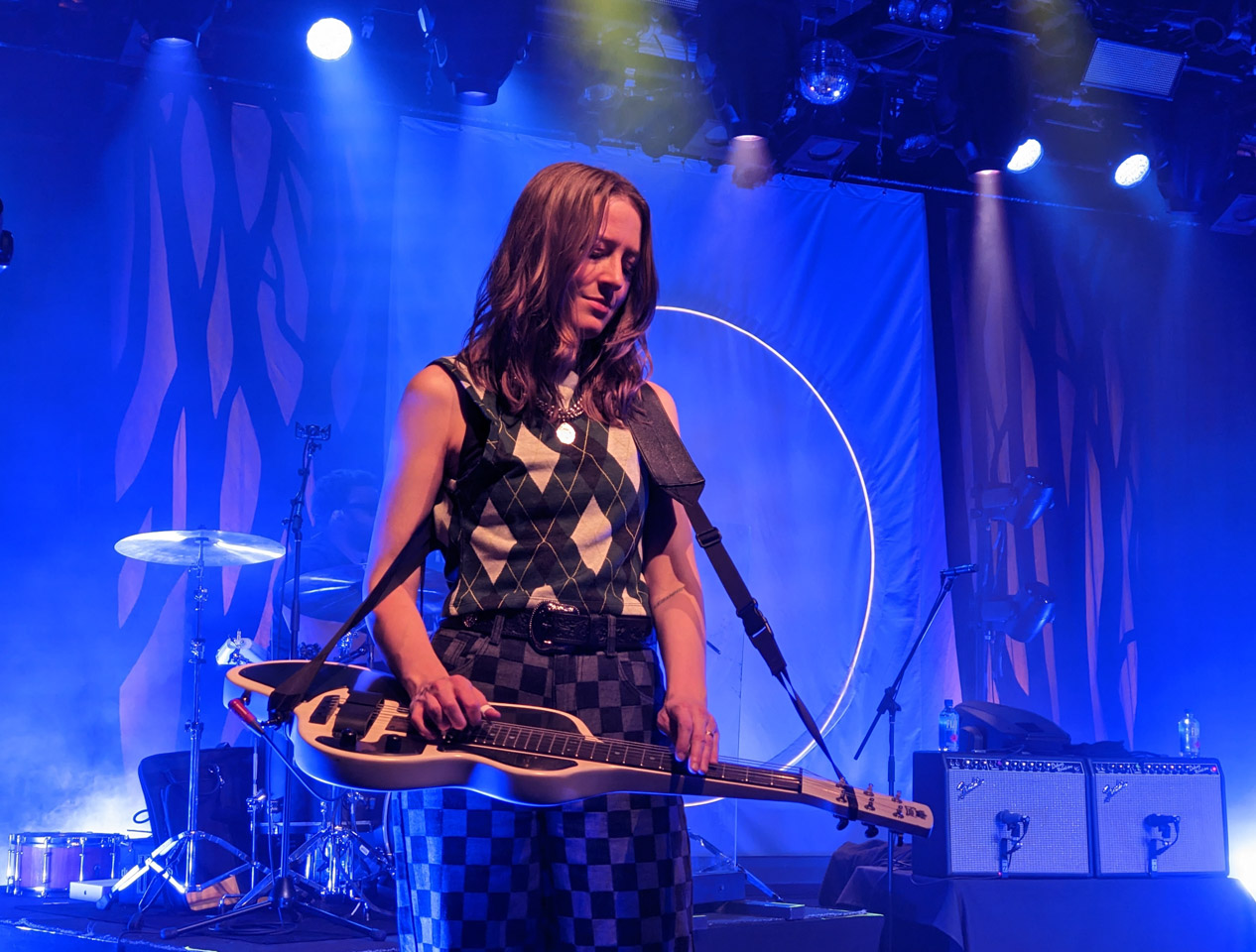 Megan Lovell of Larkin Poe taking a slide-guitar solo