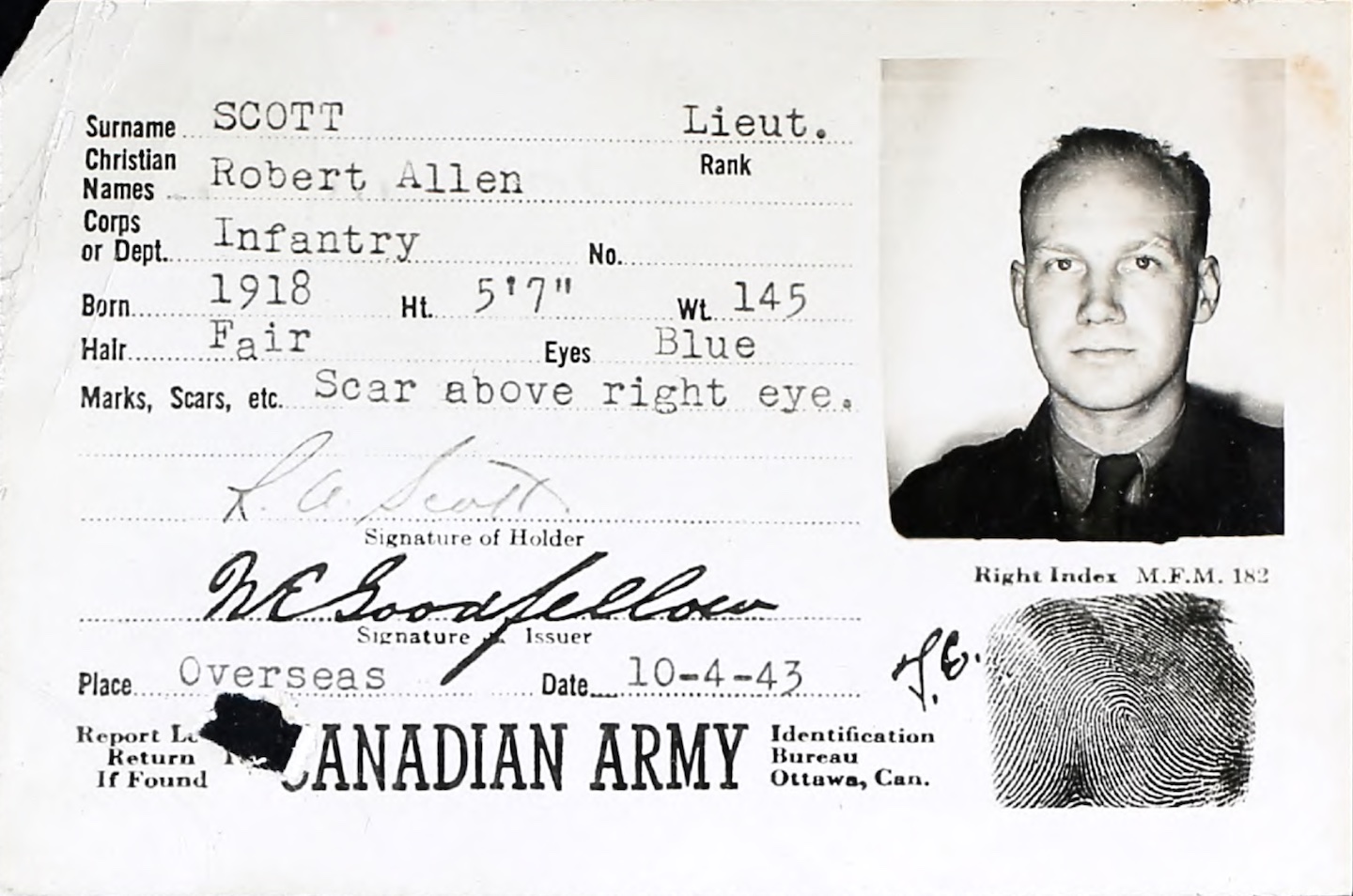Robert Allen Scott’s military ID card, dated 1944