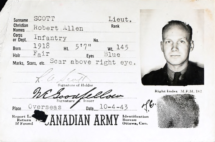 Robert Allen Scott’s military ID card, dated 1944 Robert Allen Scott’s military ID card, dated 1944