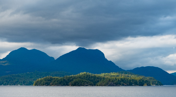 Looking north at Gambier island as the sun sets