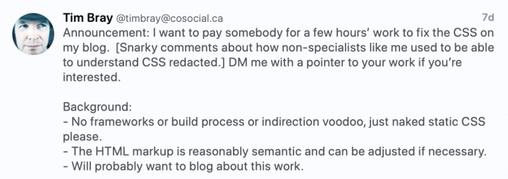 Mastodon post asking for CSS help Mastodon post asking for CSS help