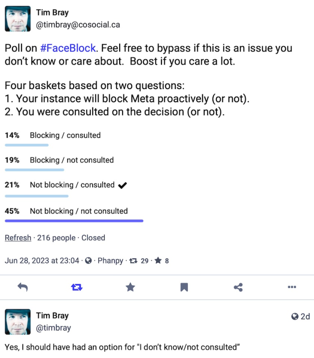 #FaceBlock poll from @timbray@cosocial.net