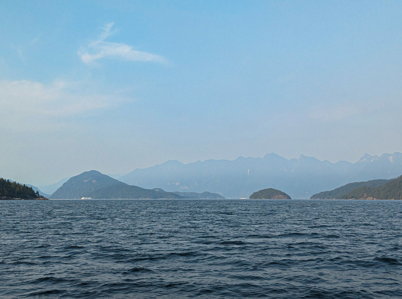 Looking north into Átl’ḵa7tsem from near Ragged Island 