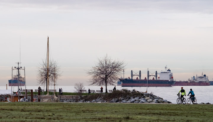 Waterfront with ships and people, New Year’s day, 2024, Vancouver