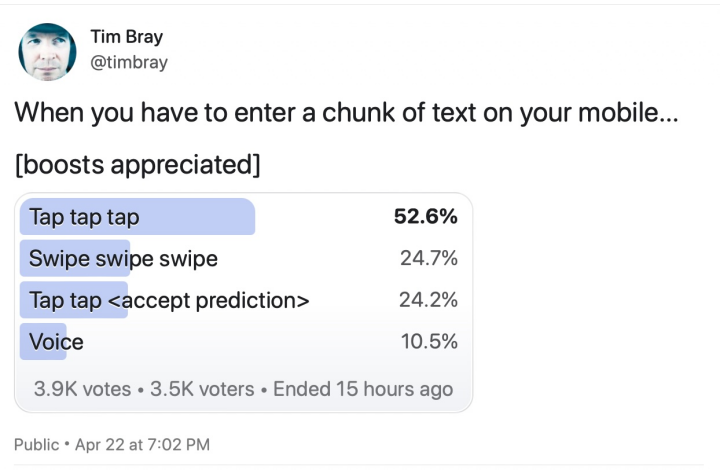Mastodon poll on mobile text entry options