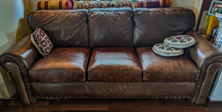 Sofa with refinished cushions