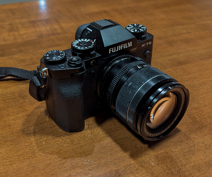 Fujifilm x-T5 camera with the 18-55mm lens attached
