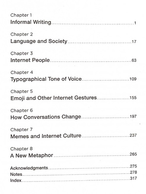 Table of Contents from “Because Internet”
